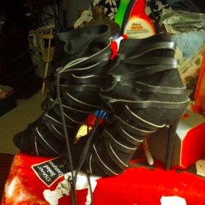 Black lace up high heels